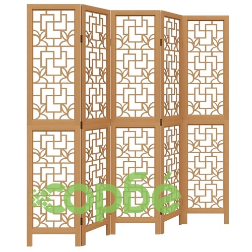 Разделител за стая, 5 панела, кафяв, дърво пауловния масив ➤ топ цена ➤ sorbe.bg