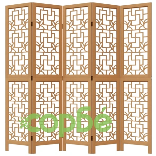 Разделител за стая, 5 панела, кафяв, дърво пауловния масив ➤ топ цена ➤ sorbe.bg
