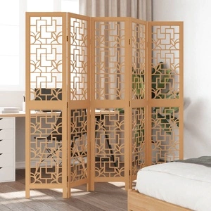 Разделител за стая, 5 панела, кафяв, дърво пауловния масив