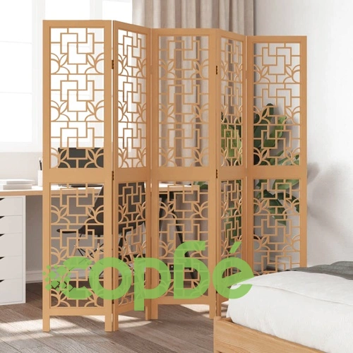 Разделител за стая, 5 панела, кафяв, дърво пауловния масив ➤ топ цена ➤ sorbe.bg