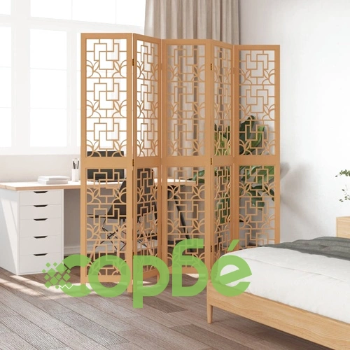 Разделител за стая, 5 панела, кафяв, дърво пауловния масив ➤ топ цена ➤ sorbe.bg