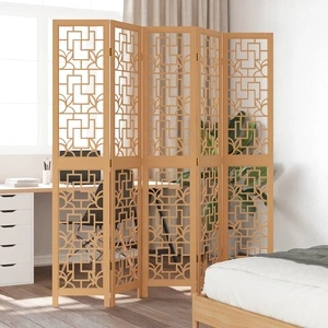 Разделител за стая, 5 панела, кафяв, дърво пауловния масив