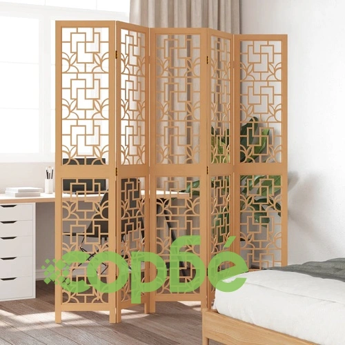 Разделител за стая, 5 панела, кафяв, дърво пауловния масив ➤ топ цена ➤ sorbe.bg