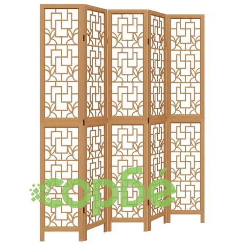 Разделител за стая, 5 панела, кафяв, дърво пауловния масив ➤ топ цена ➤ sorbe.bg