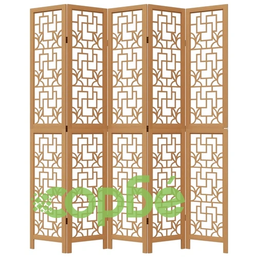 Разделител за стая, 5 панела, кафяв, дърво пауловния масив ➤ топ цена ➤ sorbe.bg