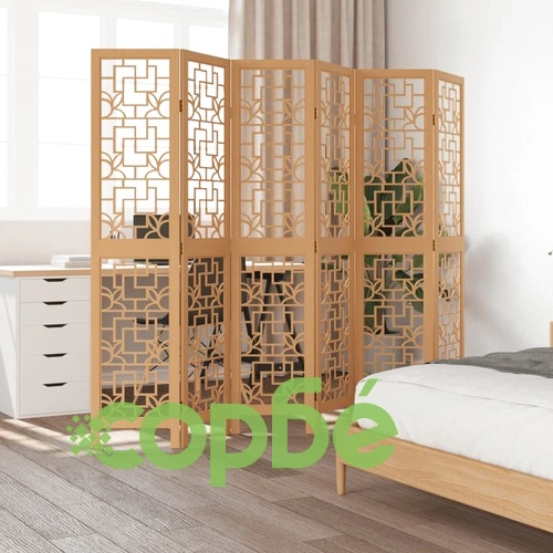 Разделител за стая, 6 панела, кафяв, дърво пауловния масив ➤ топ цена ➤ sorbe.bg
