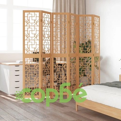 Разделител за стая, 6 панела, кафяв, дърво пауловния масив ➤ топ цена ➤ sorbe.bg