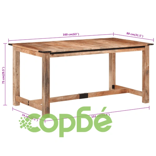 Трапезна маса, 160x80x75 см, масивна мангова дървесина ➤ топ цена ➤ sorbe.bg