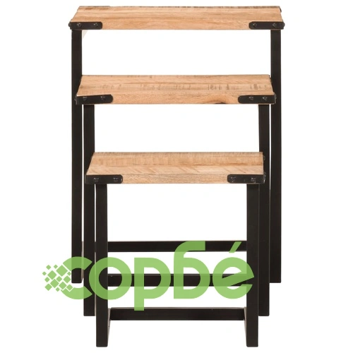 Стифиращи масички за кафе, 3 бр, мангово дърво масив и желязо ➤ топ цена ➤ sorbe.bg