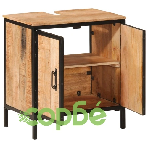 Шкаф за баня за мивка 55x35x60 см мангово дърво масив и желязо ➤ топ цена ➤ sorbe.bg