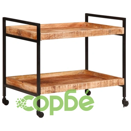 Кухненска количка 80x55x70 см масивно грубо мангово дърво ➤ топ цена ➤ sorbe.bg