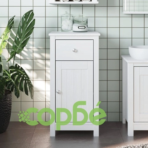Шкаф за баня BERG, бял, 40x34x80 см, бор масив ➤ топ цена ➤ sorbe.bg