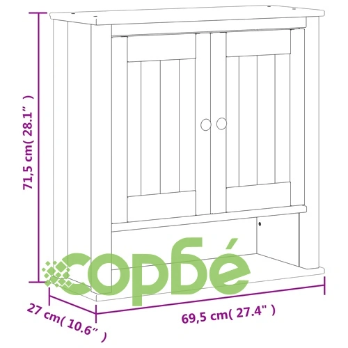 Шкаф за баня BERG, бял, 69,5x27x71,5 см, дърво масив ➤ топ цена ➤ sorbe.bg