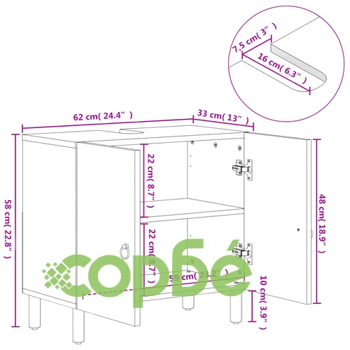 Шкаф за баня 62x33x58 см масивно мангово дърво ➤ топ цена ➤ sorbe.bg