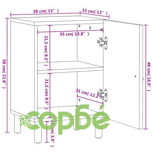 Шкаф за баня 38x33x58 см масивно мангово дърво ➤ топ цена ➤ sorbe.bg
