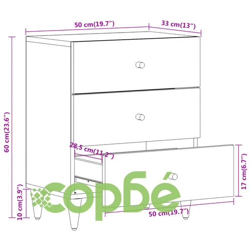 Нощно шкафче 50x33x60 см мангово дърво масив ➤ топ цена ➤ sorbe.bg