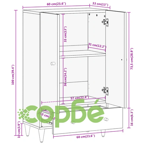 Висок шкаф, 60x33x100 см, мангово дърво масив ➤ топ цена ➤ sorbe.bg