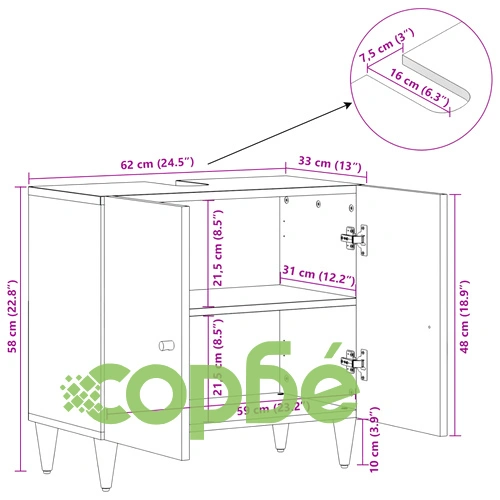 Шкаф за баня 62x33x58 см масивно мангово дърво ➤ топ цена ➤ sorbe.bg