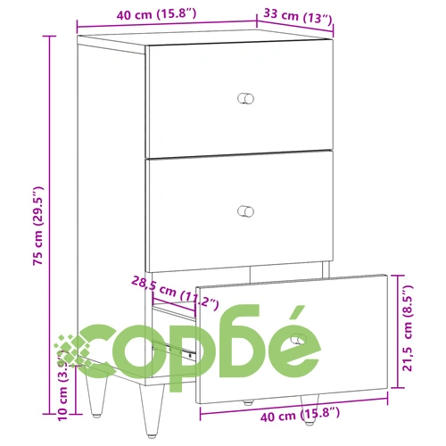 Страничен шкаф 40x33x75 см манго масивно дърво ➤ топ цена ➤ sorbe.bg