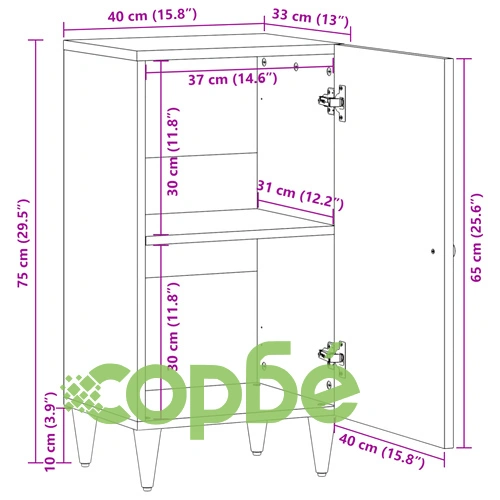 Страничен шкаф 40x33x75 см манго масивно дърво ➤ топ цена ➤ sorbe.bg
