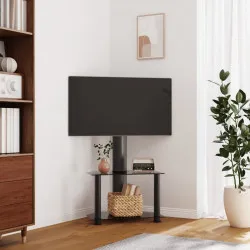 Ъглова ТВ поставка на 2 нива, за 32-70 инча, черна