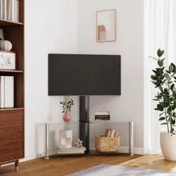 Ъглова ТВ поставка на 2 нива, за 32-70 инча, черно и сребристо
