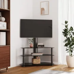 Ъглова ТВ поставка на 3 нива, за 32-70 инча, черна