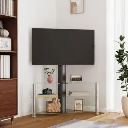 Ъглова ТВ поставка на 3 нива, за 32-70 инча, черно и сребристо