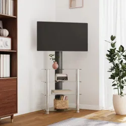 Ъглова ТВ поставка на 4 нива, за 32-70 инча, черно и сребристо