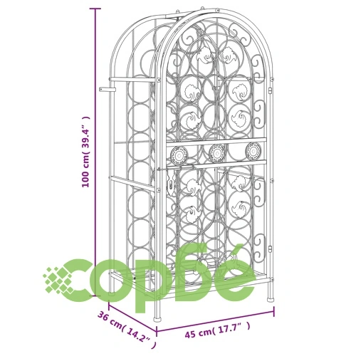Поставка за вино за 33 бутилки черна 45x36x100 см ковано желязо ➤ топ цена ➤ sorbe.bg