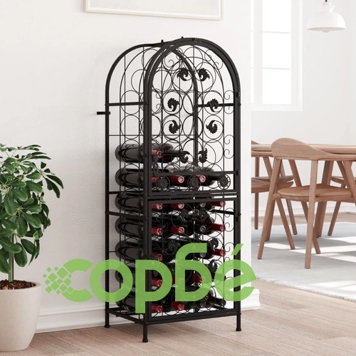 Поставка за вино за 41 бутилки черна 45x36x120 см ковано желязо ➤ топ цена ➤ sorbe.bg