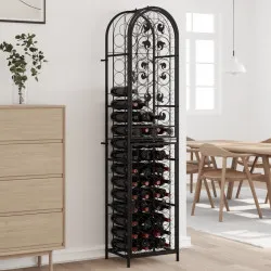 Поставка за вино за 73 бутилки черна 45x36x200 см ковано желязо