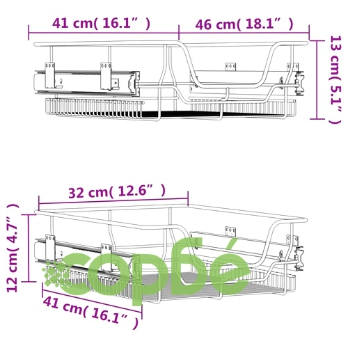 Издърпващи се телени кошници, 2 бр, сребристи, 45 см ➤ топ цена ➤ sorbe.bg