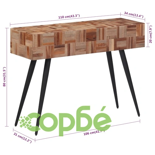 Конзолна маса 110x34x80 см масивно регенерирано тиково дърво ➤ топ цена ➤ sorbe.bg