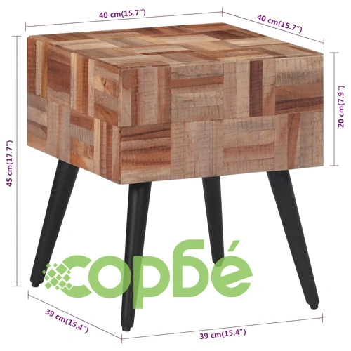 Помощна масичка 40x40x45 см масивно регенерирано тиково дърво ➤ топ цена ➤ sorbe.bg