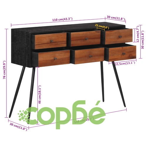 Конзолна маса с чекмеджета 116x30x76 см регенериран тик масив ➤ топ цена ➤ sorbe.bg