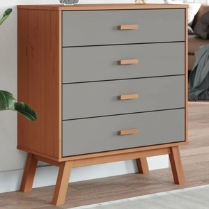 Шкаф с чекмеджета OLDEN, сиво и кафяво, борово дърво масив