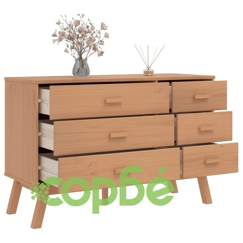 Шкаф с чекмеджета OLDEN, кафяво, борово дърво масив ➤ топ цена ➤ sorbe.bg