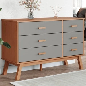Шкаф с чекмеджета OLDEN, сиво и кафяво, борово дърво масив