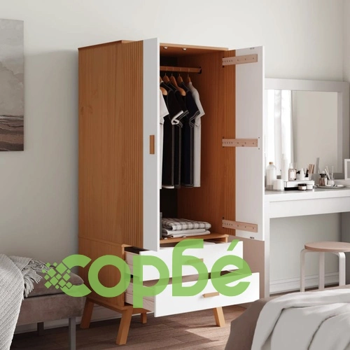 Гардероб OLDEN, бял и кафяв, 76,5x53x172 см, борово дърво масив ➤ топ цена ➤ sorbe.bg