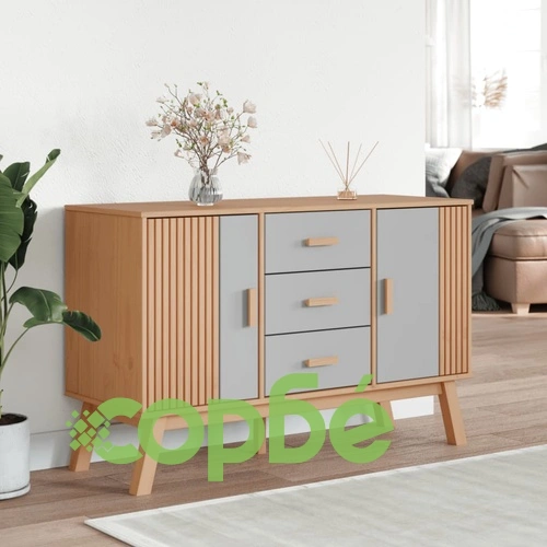 Сайдборд OLDEN, сиво и кафяво, 114x43x73,5 см, бор масив ➤ топ цена ➤ sorbe.bg