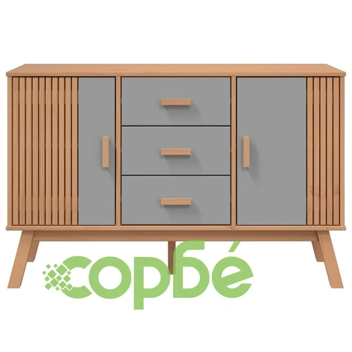 Сайдборд OLDEN, сиво и кафяво, 114x43x73,5 см, бор масив ➤ топ цена ➤ sorbe.bg