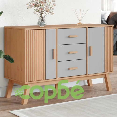 Сайдборд OLDEN, сиво и кафяво, 114x43x73,5 см, бор масив ➤ топ цена ➤ sorbe.bg