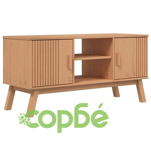 ТВ шкаф OLDEN, кафяв, 114x43x57 см, борово дърво масив ➤ топ цена ➤ sorbe.bg