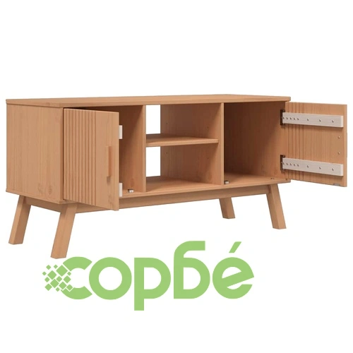 ТВ шкаф OLDEN, кафяв, 114x43x57 см, борово дърво масив ➤ топ цена ➤ sorbe.bg