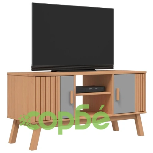 ТВ шкаф OLDEN, сив и кафяв, 114x43x57 см, борово дърво масив ➤ топ цена ➤ sorbe.bg