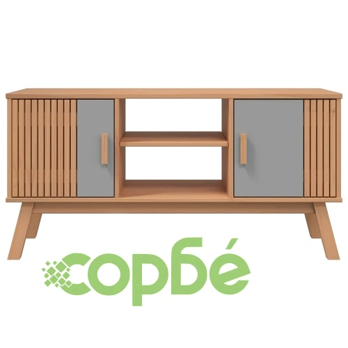 ТВ шкаф OLDEN, сив и кафяв, 114x43x57 см, борово дърво масив ➤ топ цена ➤ sorbe.bg