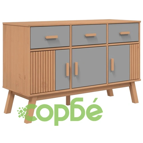Сайдборд OLDEN, сиво и кафяво, 114x43x73,5 см, бор масив ➤ топ цена ➤ sorbe.bg