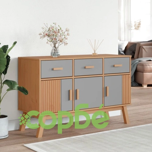 Сайдборд OLDEN, сиво и кафяво, 114x43x73,5 см, бор масив ➤ топ цена ➤ sorbe.bg