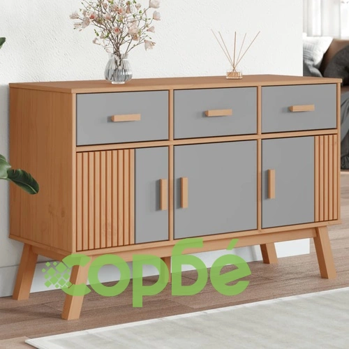 Сайдборд OLDEN, сиво и кафяво, 114x43x73,5 см, бор масив ➤ топ цена ➤ sorbe.bg